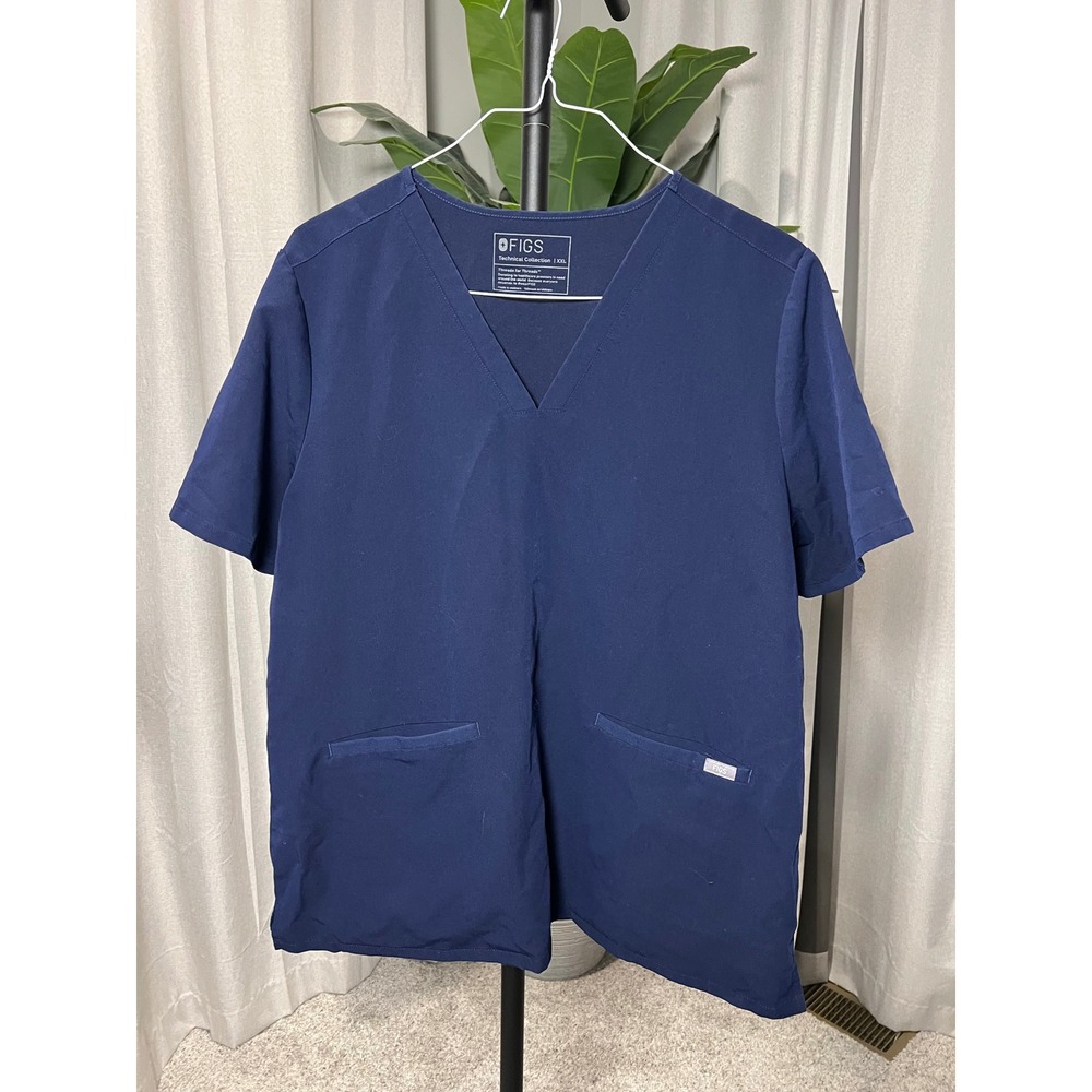 FIGS Technical Collection Navy Blue V-Neck Scrub Top XXL Women Short Sleeve